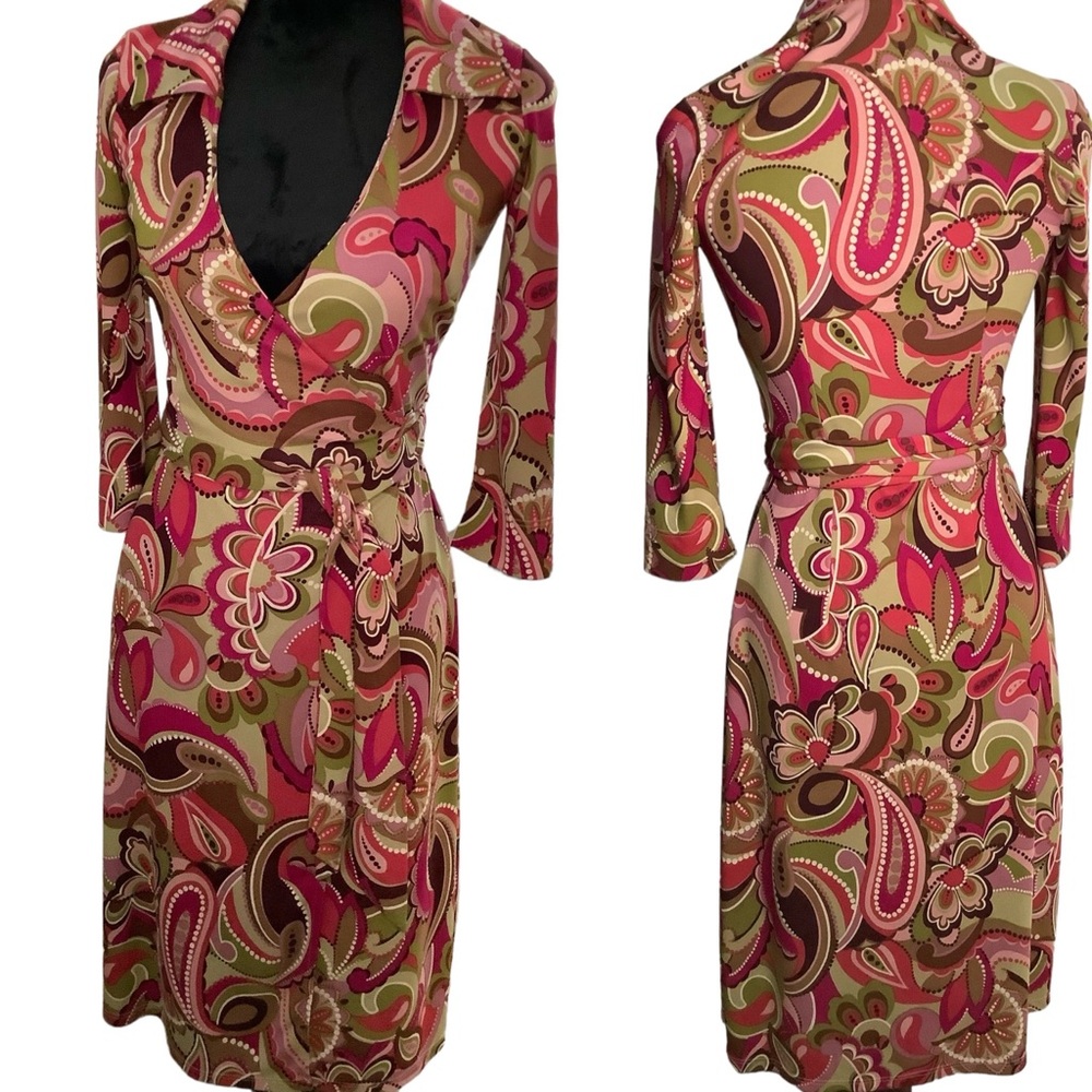 RUBY SIZE 2 RETRO‎ VINTAGE WRAP AROUND MIDI Long Sleeve DRESS. Y2K,hippie - Picture 4 of 16